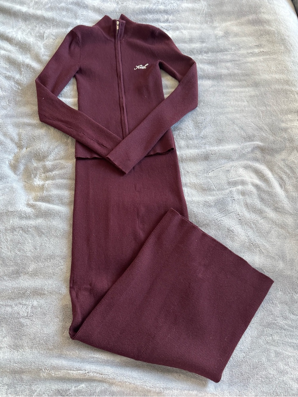 Kith Women's Ribbed Zip-Front Jacket Skirt Set in Burgundy size XS